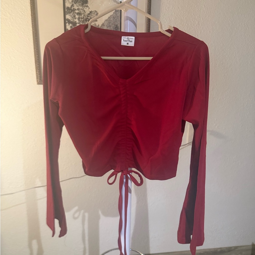Chic Red V-Neck Ruched Blouse